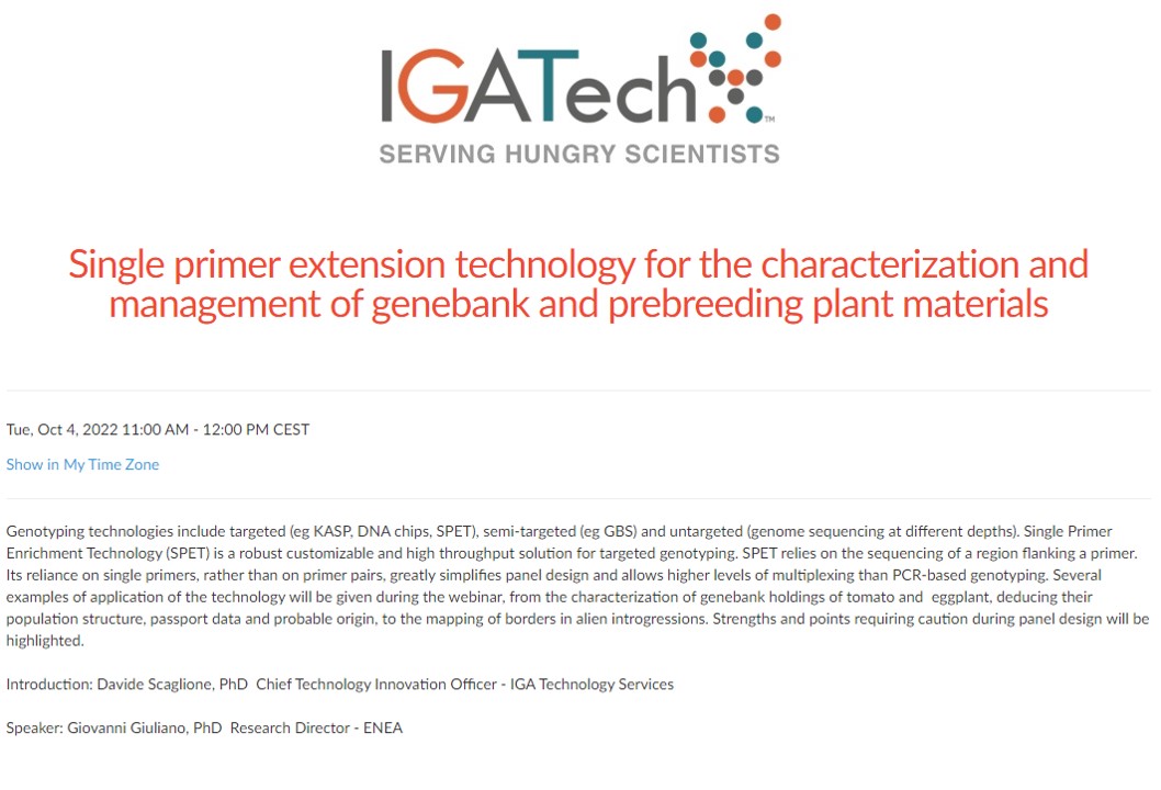 IGATechnology's tweet photo. A new IGATech webinar Oct 4 2022 11:00 AM-12:00 PM
Allegro #Genotyping: discussing on panel design, levels of multiplexing, sequencing strategies & much more.
Examples from tomato and eggplant
Register https://t.co/RDocTyfcWa
#agrigenomics #GenotypingBySequencing @Tecan_Talk https://t.co/ey9rZFPxl8