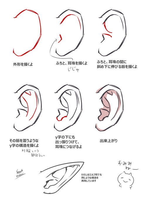 (初心者向け)
それっぽい耳の覚えやすい描き方 