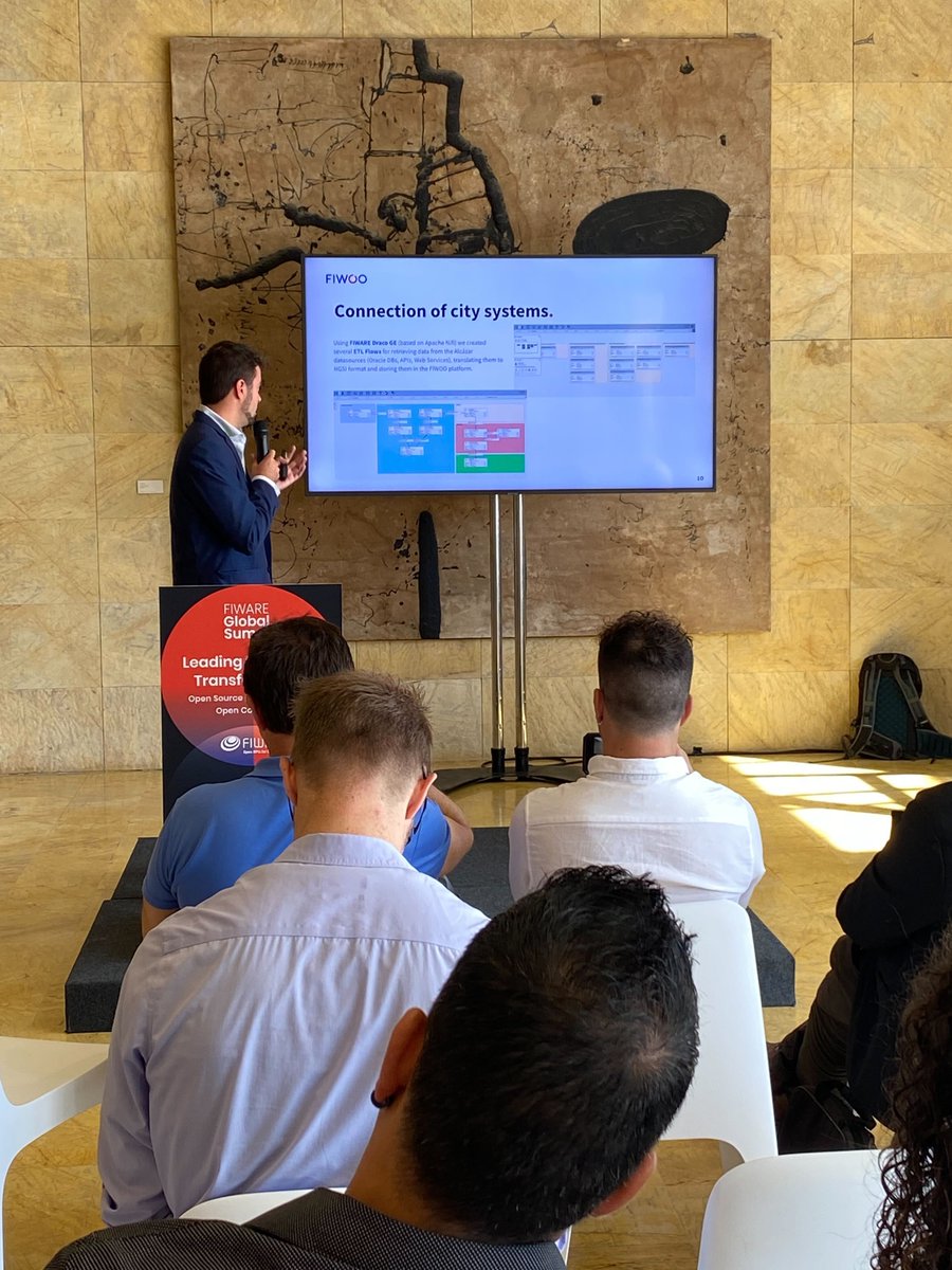 FIWOO_Platform's tweet photo. It's our turn! 

Our CEO is participating in the @FIWARE Products and References sessions with a talk called 'The interoperable solution of @FIWOO_Platform  for @aytoalcazar'. 

We leave you some pictures of the moment!

#SmartSolutions #Products #SmartCities #IoT #OpenSource https://t.co/5sR5sNFEcm