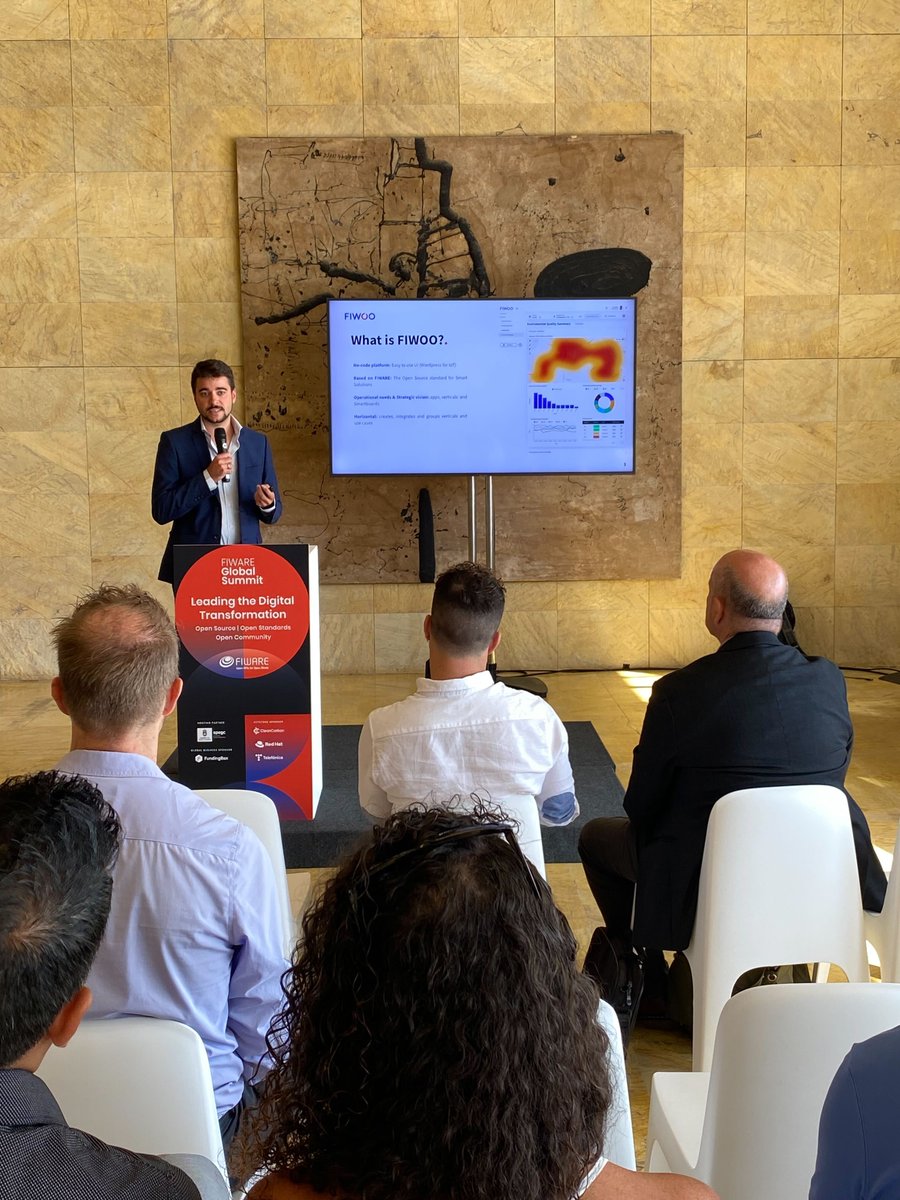 FIWOO_Platform's tweet photo. It's our turn! 

Our CEO is participating in the @FIWARE Products and References sessions with a talk called 'The interoperable solution of @FIWOO_Platform  for @aytoalcazar'. 

We leave you some pictures of the moment!

#SmartSolutions #Products #SmartCities #IoT #OpenSource https://t.co/5sR5sNFEcm