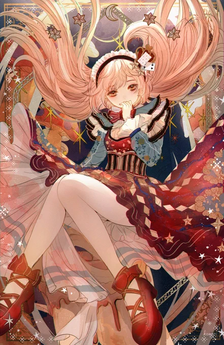 魔女や妖精など、メルヘンファンタジー世界の女の子を描いています。月夜のアリスをテーマに描いた妖精イラストの再掲です#どこかの誰かに刺さればそれで良い #illustration 