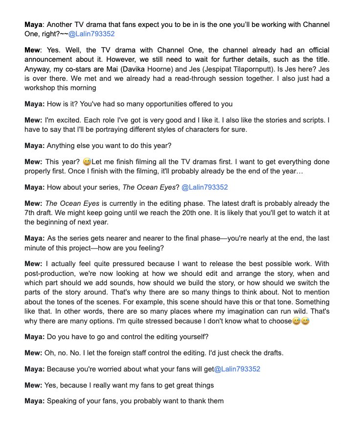 Lalin793352's tweet photo. Translation of Maya: Rapid Fire Q &amp;A Session with “Mew Suppasit” | Live Talk
#ForeverLove by #MewSuppasit
#ForeverLove_MewSuppasit
#มิวศุภศิษฏ์ #MGLalinTrans https://t.co/UaEy2Klnql
