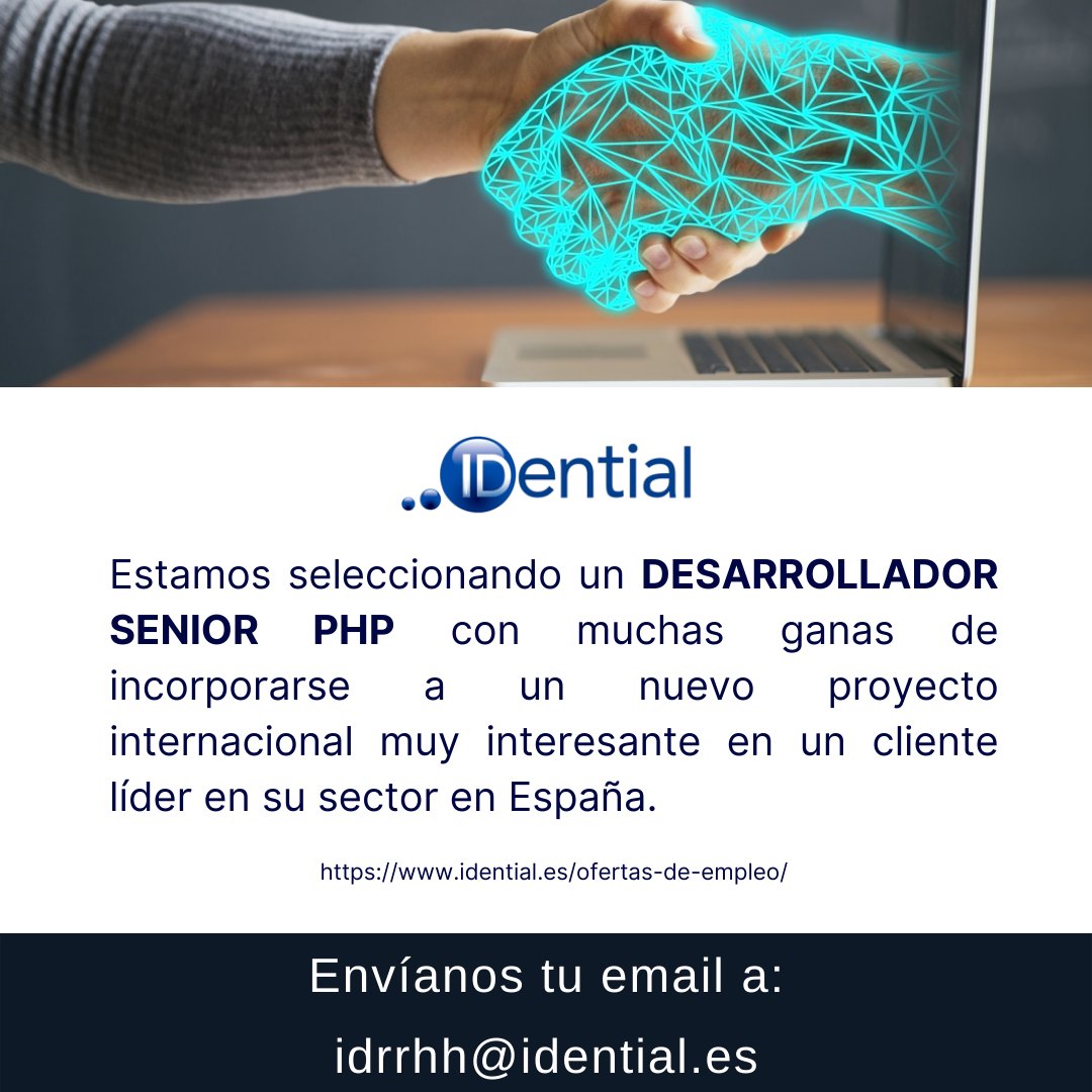 IDential_Global's tweet image. 🧳 {#IDentialGlobal}
🔎 Estamos seleccionando un desarrollador senior PHP con muchas ganas de incorporarse a un nuevo proyecto internacional muy interesante en un cliente líder en su sector en España.
🔗 empleo.idential.es/jobs/senior-de…
#php #seniorPHP #EmpleoMadrid #trabajoremoto