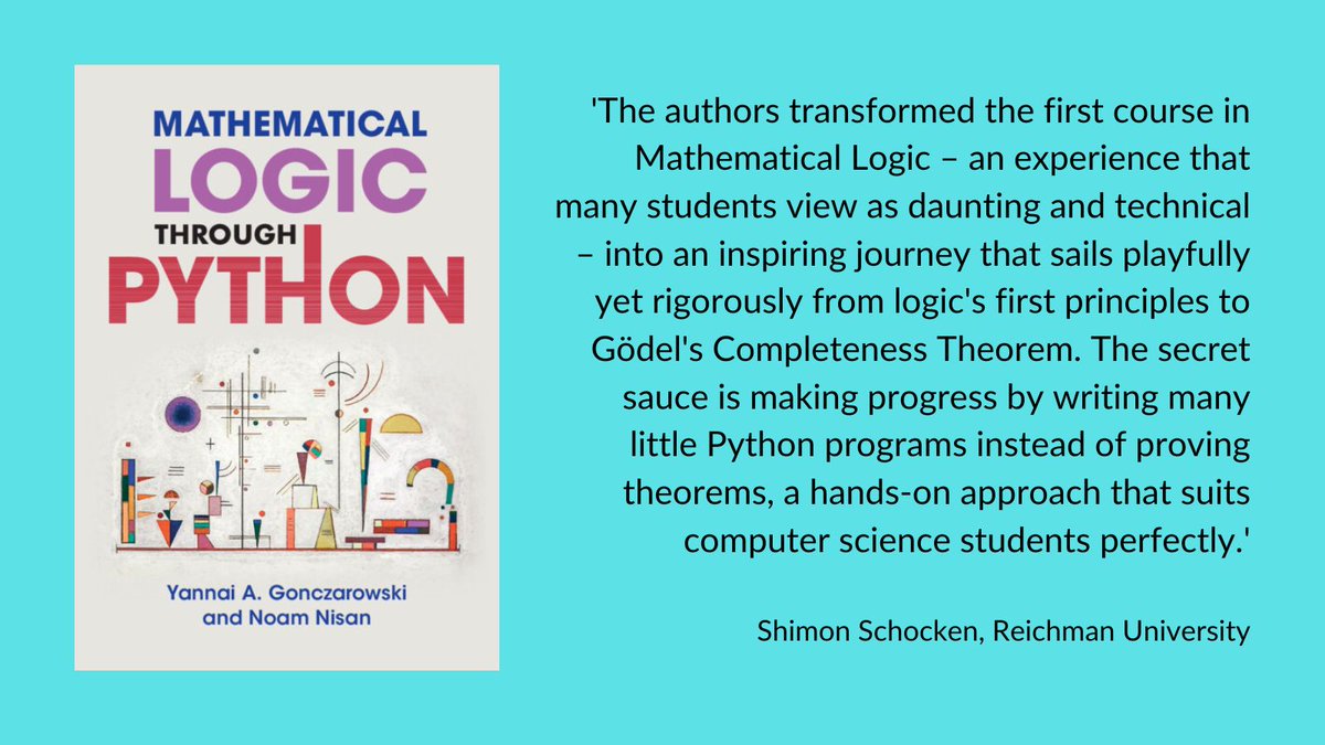 Cambridge University Press Bookshop (@cupbookshop) on Twitter photo New books 2/5: Mathematical Logic through Python
<a href="/YannaiGonch/">Yannai A. Gonczarowski</a> & <a href="/noamnisan/">noam nisan</a>
cambridgebookshop.co.uk/products/mathe… New books 2/5: Mathematical Logic through Python
<a href="/YannaiGonch/">Yannai A. Gonczarowski</a> & <a href="/noamnisan/">noam nisan</a>
cambridgebookshop.co.uk/products/mathe…