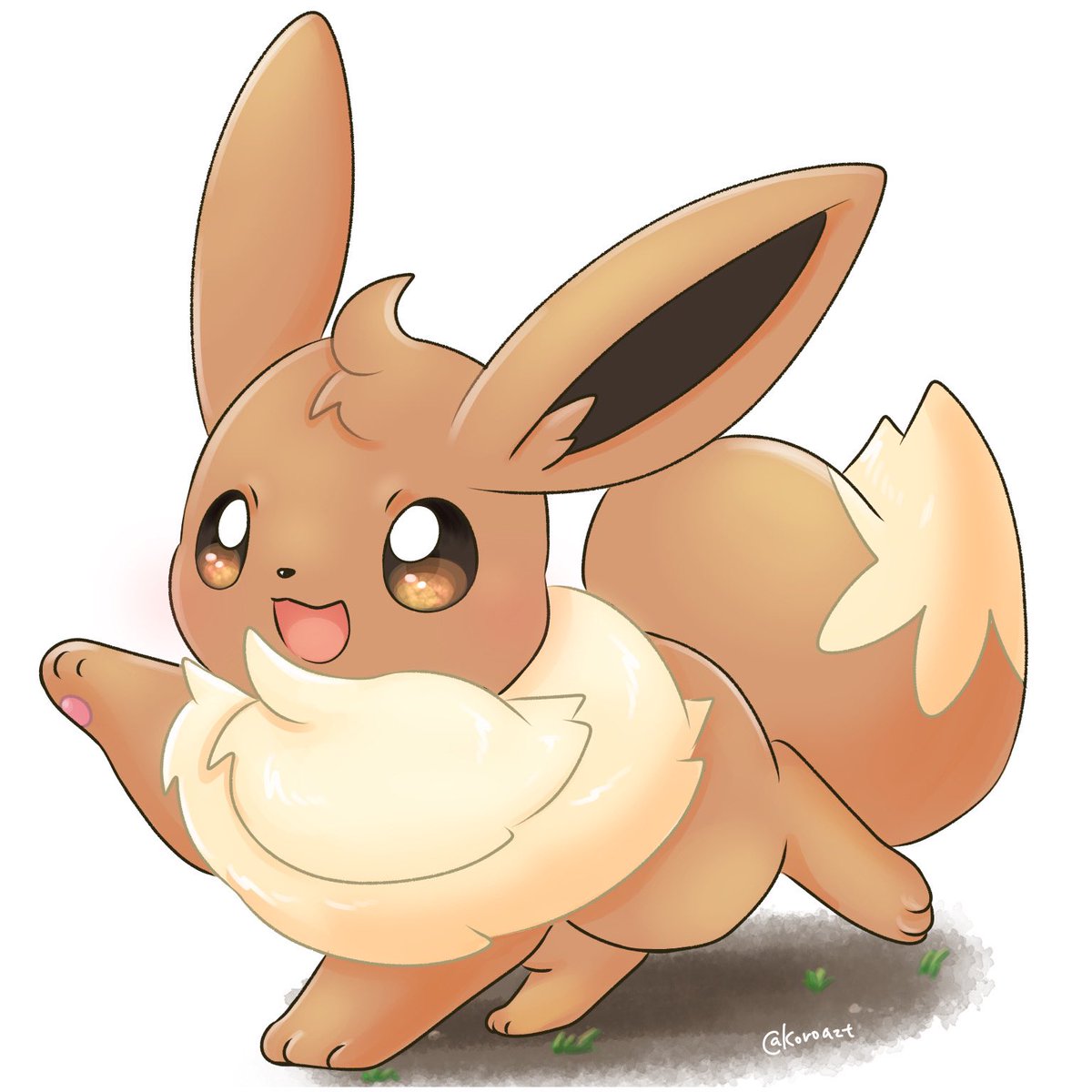 eevee no humans open mouth pokemon (creature) smile solo brown eyes :d  illustration images