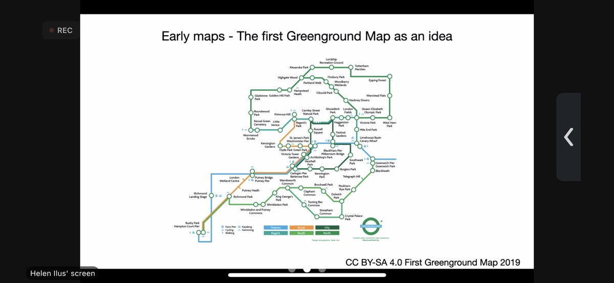 shannonhwhite's tweet photo. #Greengroundmap as a way of providing walking paths for those in cities while highlighting parks and open space. Great examples of schematic map design by Helen Ilus @_HIDesign during @bcsmaps #carto22 https://t.co/jTESirhb98