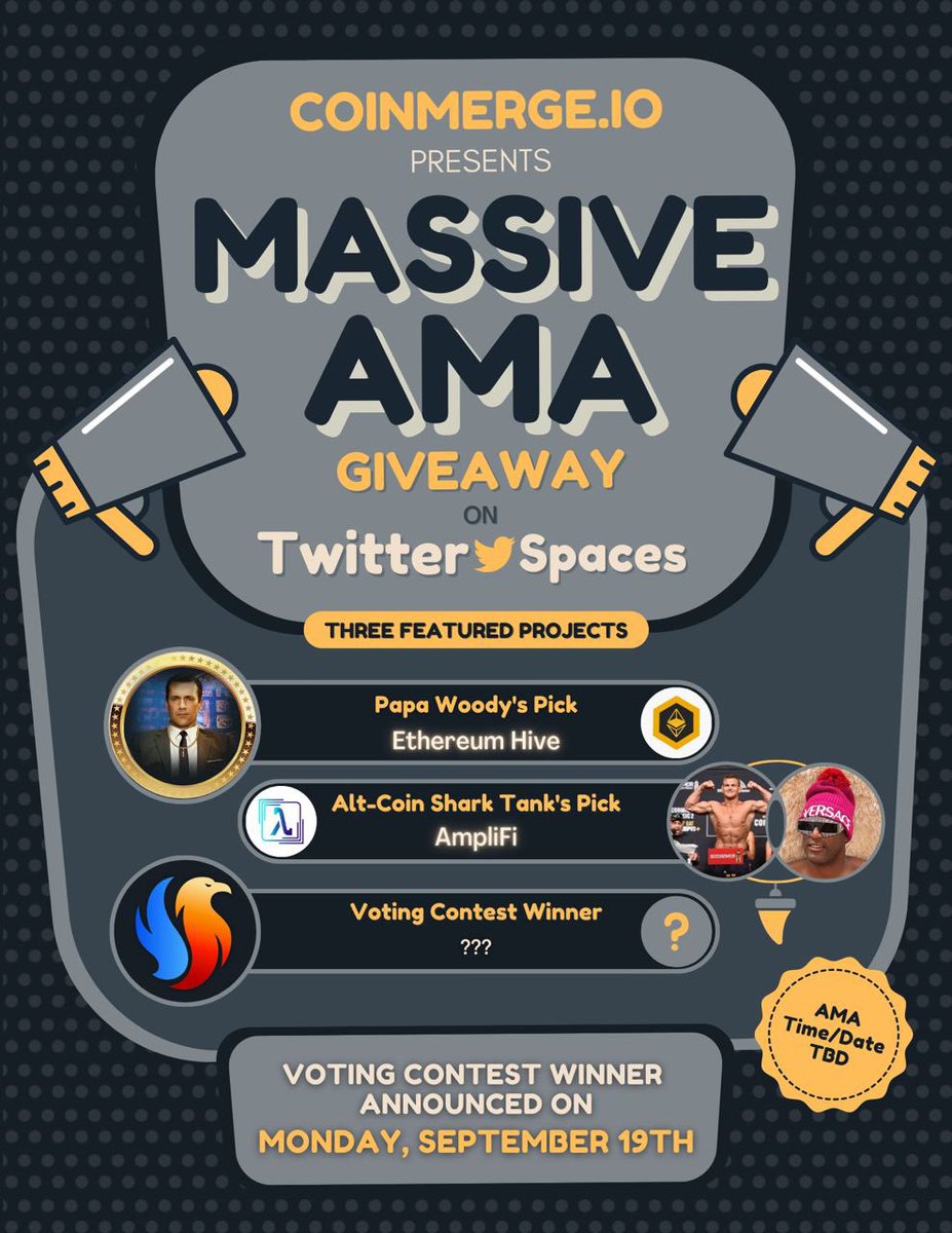coinmerge's tweet photo. Congratulations to @EthereumHive 🎉
They’ve Solidified A Spot in This Massive AMA as Papa Woody’s Pick!
1 spot left!
⭐️Top Voted Project on https://t.co/qi3M4xmoFc!
✅Follow:
@coinmerge
@ianheinischmma
@iambroots
@papa_woody21
✅Tag Your Community! https://t.co/BgJzpUpRQk