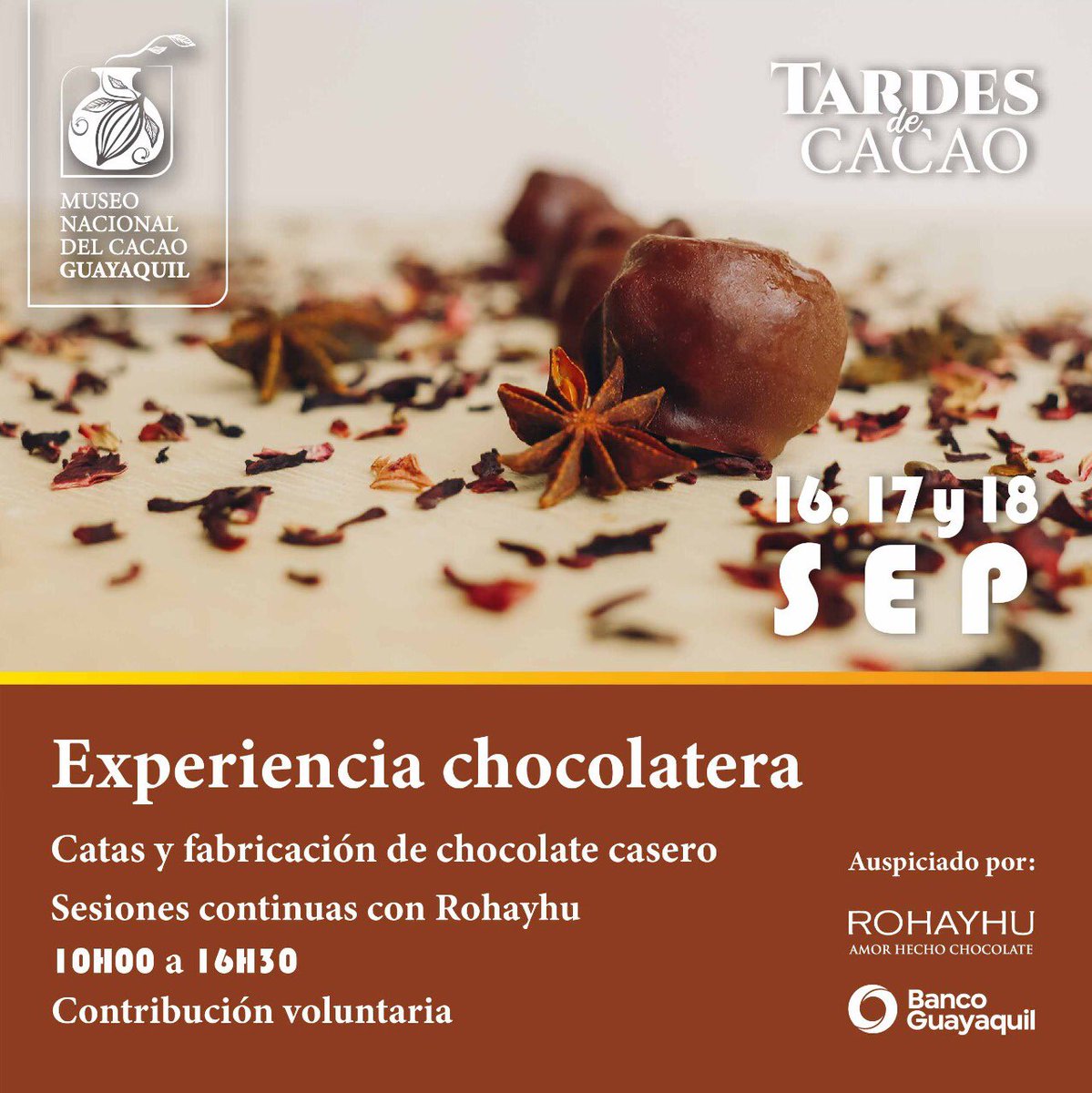 Seguimos celebrando el día del chocolate 🍫🇪🇨. Ven y acompáñanos en el Museo del Cacao de Guayaquil! Encontrarás bellas sorpresas 😍😊🍫