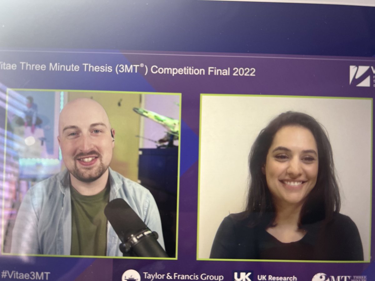77LisaThompson's tweet image. Over the moon! Congratulations to ⁦@UlsterUniPhD⁩ PhD Researcher @YasnaNajmi⁩ on winning the 2022 #Vitae3MT Peoples Choice Award - what an achievement! #proudofuu