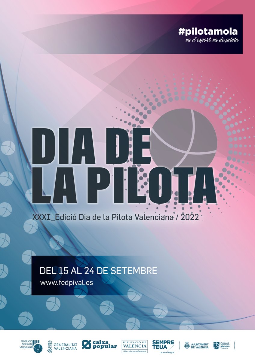 fedpival's tweet photo. DIA DE LA PILOTA · Arriba la setmana gran del nostre esport. Consulta tots els actes, ací 👉 https://t.co/LBD39xuOK5
#pilotamola #vadedona @FDMValencia @generalitat @AjuntamentVLC #raspall #fronto #ratlles #llargues #perxa #galotxa #escalaicorda #galotxetes https://t.co/HSxsfcp03L
