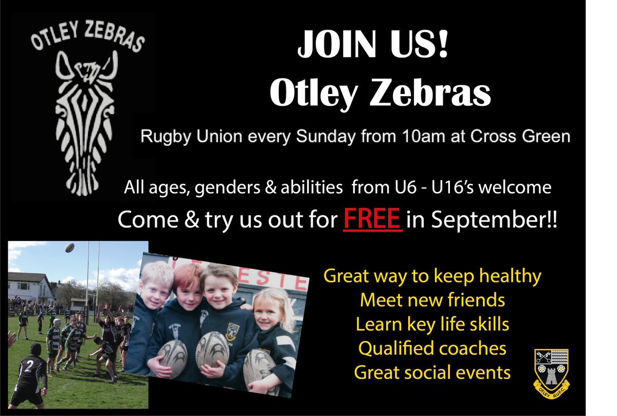 Otley Zebras would like to invite children of all ages, genders and abilities to come down and join them!  Special offer for September for new players to come down and try it out for FREE!