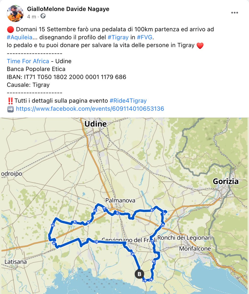 davide_tommasin's tweet photo. #Ride4Tigray Finito da 1 oretta, ora pranzo e poi scriverò un resoconto 🙂 l' IBAN di @timeforafrica è a ancora a disposizione per chi volesse donare per i #Tegaru ✊❤️ https://t.co/etZdDPMqWU