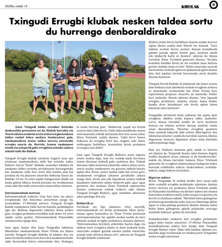 txingudirugby's tweet photo. 🏉#Irun eta #Hondarribia|n emakumezkoen #rugby senior taldea sortzea dugu helburu.

@Irunero aldizkariak egitasmo honen inguruko erreportai bat egin du. Irakurri hemen! 👇👀

Eta, neskak, badakizue... 📢 Asteartero, 17:30tan Plaiaundin duzue hitzordua! https://t.co/lf8276Haf1