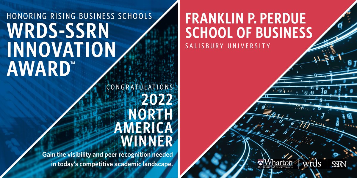 The <a href="/PerdueSchool/">Franklin P. Perdue School of Business</a> wins <a href="/WhartonWRDS/">Wharton Research Data Services (WRDS)</a> <a href="/SSRN/">SSRN</a> Innovation Award for commitment to excellence in #academicresearch . whr.tn/3Dtqcxo

<a href="/zarazowski/">Robert Zarazowski</a> <a href="/Wharton/">The Wharton School</a> <a href="/SalisburyU/">Salisbury University</a> <a href="/ElsevierConnect/">Elsevier</a> #gregggordon <a href="/christy_weer/">Christy Weer</a> <a href="/aacsb/">AACSB</a> #highereducation