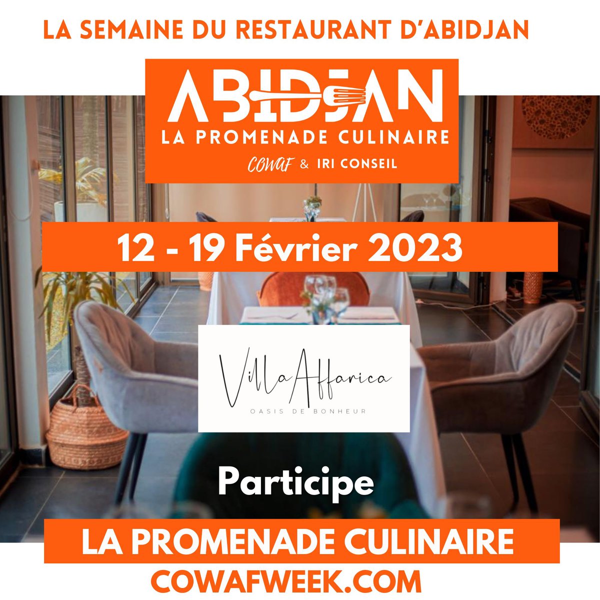 cowaf_week's tweet photo. Retrouvez bientôt @villa.affarica sur la liste des inscrits à La Promenade Culinaire d’Abidjan 2023 !

Faites vous aussi parti de la liste des restaurants en nous contactant dès aujourd’hui !

Contactez nous contact@cowafweek.com et/ou +225-0703819064

https://t.co/spOqJVnsJ0 https://t.co/RqJj0AsAjY