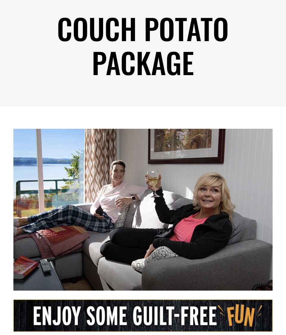 ElmhirstsResort's tweet image. September brings cooler temperatures, the return of routine after the summer, and best of all, the return of our best value packages. The Couch Potato package is back! 2 nights in a cozy private cottage, some meals, and guilt free fun.
#goresorting 
elmhirst.ca/packages/couch…