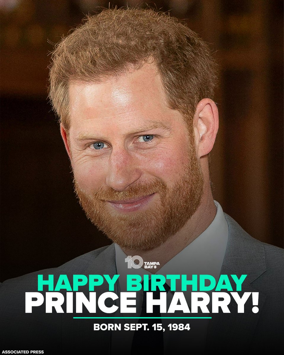 10TampaBay's tweet photo. HAPPY BIRTHDAY 🎊 Prince Harry, Duke of Sussex is celebrating his 38th birthday today! We are sending him best wishes with the extra year added on! https://t.co/VJmyeDs6ka