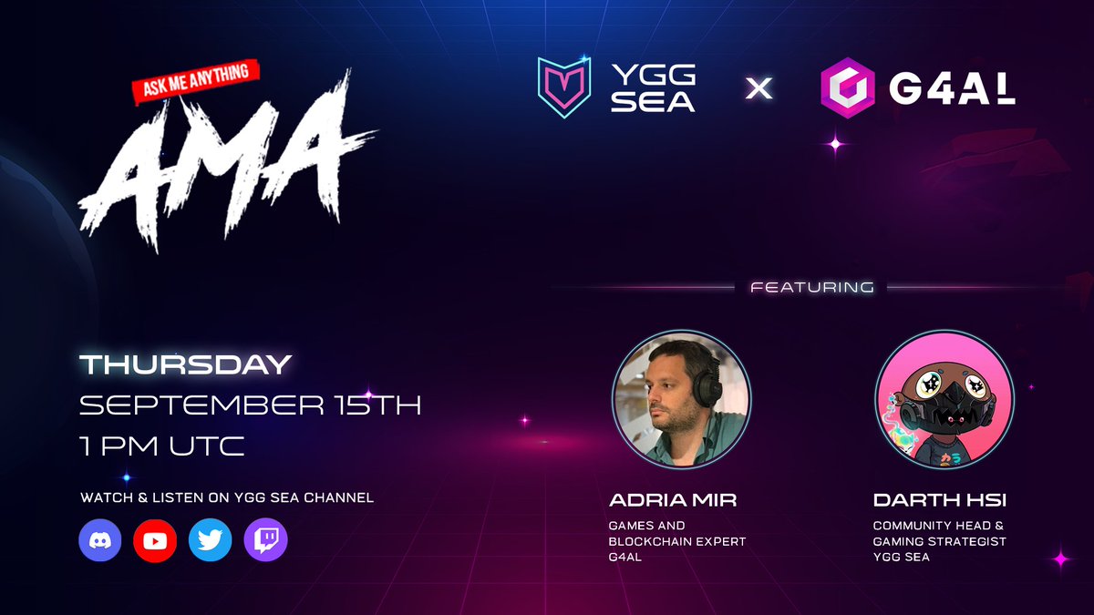 w3ggofficial's tweet photo. Don't forget our AMA with @G4AL_Official is starting in 1 hour at 1pm UTC!

Remember to prepare questions for #G4AL's Games and Blockchain Expert Adria Mir for a chance to win NFT rewards 🙌

Join us on YGG SEA Discord, Twitter, YouTube, or Twitch ✅

#WeAreSEA #WeAreYGG https://t.co/Ngj5bd94Ts
