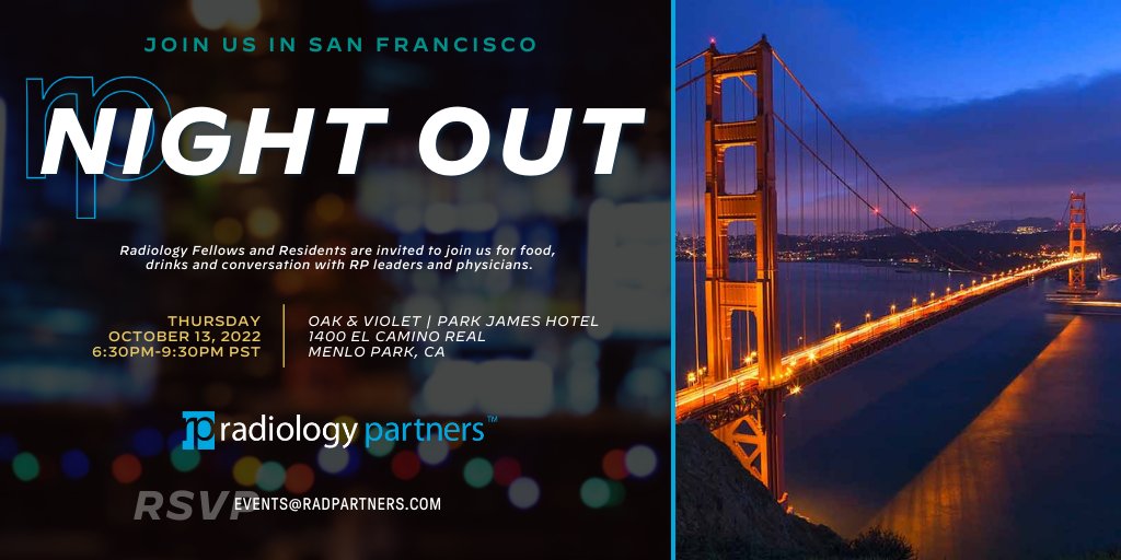 SabrinaMedality's tweet photo. Radiology Residents and Fellows in the San Francisco area, join us for #RPNO on Oct. 13, 2022! Network with some of our current Radiologists while enjoying a casual night out on us at Oak &amp; Violet in Menlo Park! 
Register: https://t.co/Bv1Iel1N6g 
#radres #radiology https://t.co/YFaqjqDcTY