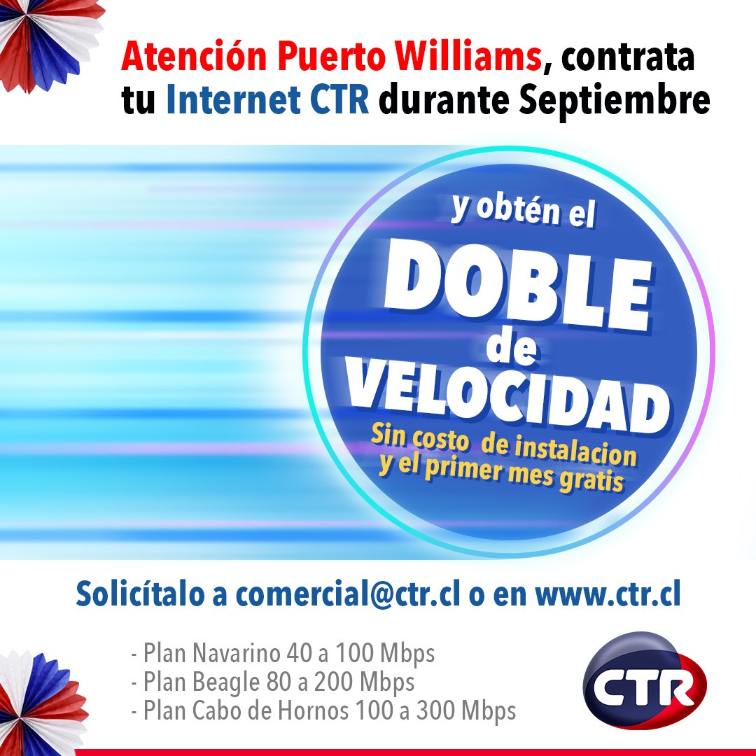 CTR_Chile's tweet photo. 🔴🔵 ¡ 𝗔𝘁𝗲𝗻𝗰𝗶𝗼́𝗻 𝗣𝘂𝗲𝗿𝘁𝗼 W𝗶𝗹𝗹𝗶𝗮𝗺𝘀 !

📌 Contrata con nosotros y aprovecha esta súper 𝗽𝗿𝗼𝗺𝗼𝗰𝗶𝗼́𝗻 en el mes de la Patria,  con los precios  que solo CTR tiene para ti. 
.
.
.
#promoción #oportunidad #Internet #Rural #SurDeChile #tecnología #Chile https://t.co/l7hVHTvhoy