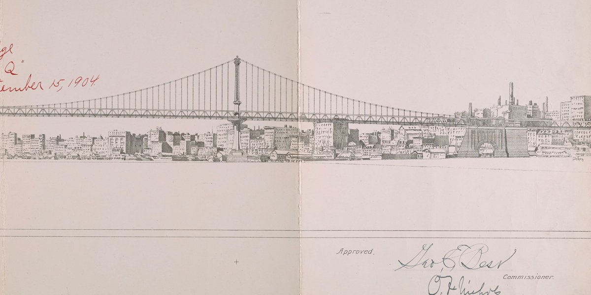 nycpublicdesign's tweet photo. #OnThisDay in 1904, the Design Commission (formerly the Municipal Art Commission) granted final approval to the designs for the Manhattan Bridge submitted by Carrère and Hastings. #TBT #PublicDesign #ManhattanBridge @NYC_DOT https://t.co/BXdri0cnb5