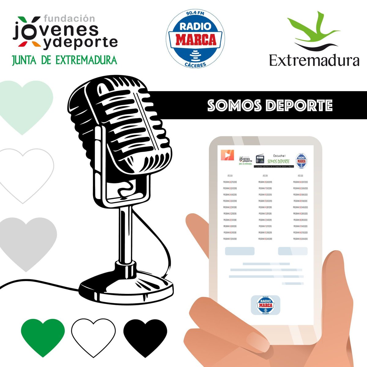 FJyD's tweet photo. Ya puedes escuchar en nuestra web un nuevo podcast del programa radiofónico #SomosDeporte 214, que cada semana emite la @FJyD y @MarcaCaceres.
Con las entrevistas a:
@DavidBarroso_14 y @jbpereztm. También conocemos en que consisten las "Ayudas Mujerext". https://t.co/Y4lPW210ZE https://t.co/52rKMoqgGb