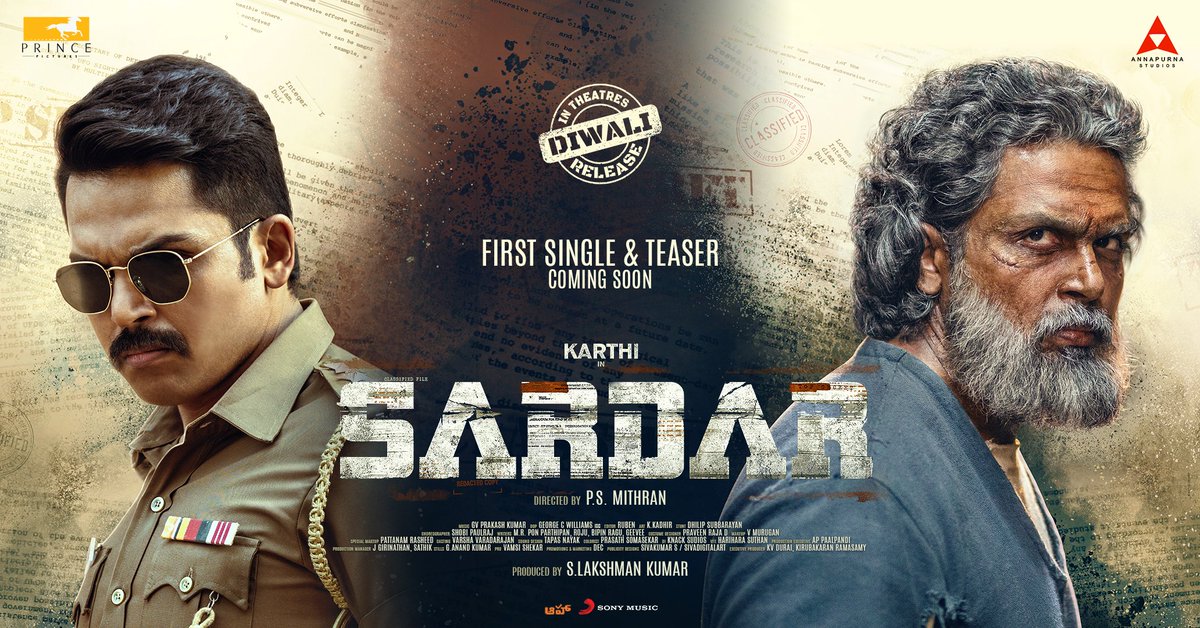 Prince Pictures (@prince_pictures) on Twitter photo #FirstSingle dropping soon!!
#Sardar releasing this #Deepavali !!
Get ready for #SardarDeepavali !!
<a href="/Karthi_Offl/">Karthi</a> <a href="/Prince_Pictures/">Prince Pictures</a> <a href="/RedGiantMovies_/">Red Giant Movies</a> <a href="/AnnapurnaStdios/">Annapurna Studios</a>
<a href="/Psmithran/">PS Mithran</a> <a href="/gvprakash/">G.V.Prakash Kumar</a>
<a href="/RaashiiKhanna_/">Raashii's Tribe ~ Gautham</a> <a href="/lakku76/">S Lakshman kumar</a> <a href="/rajishavijayan/">Rajisha Vijayan</a> <a href="/ChunkyThePanday/">Chunky Panday</a> <a href="/george_dop/">George C Williams ISC</a> <a href="/AntonyLRuben/">Editor Ruben</a> #FirstSingle dropping soon!!
#Sardar releasing this #Deepavali !!
Get ready for #SardarDeepavali !!
<a href="/Karthi_Offl/">Karthi</a> <a href="/Prince_Pictures/">Prince Pictures</a> <a href="/RedGiantMovies_/">Red Giant Movies</a> <a href="/AnnapurnaStdios/">Annapurna Studios</a>
<a href="/Psmithran/">PS Mithran</a> <a href="/gvprakash/">G.V.Prakash Kumar</a>
<a href="/RaashiiKhanna_/">Raashii's Tribe ~ Gautham</a> <a href="/lakku76/">S Lakshman kumar</a> <a href="/rajishavijayan/">Rajisha Vijayan</a> <a href="/ChunkyThePanday/">Chunky Panday</a> <a href="/george_dop/">George C Williams ISC</a> <a href="/AntonyLRuben/">Editor Ruben</a>