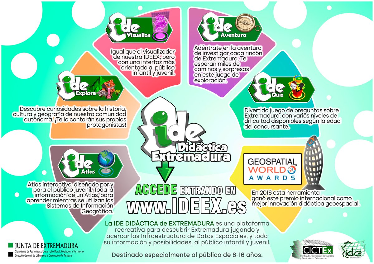 CICTEX_OFICIAL's tweet photo. La IDE DIDÁCTICA es una plataforma para descubrir #Extremadura jugando y acercar al público infantil y juvenil a las nuevas Tecnologías de la Información Geográfica.
▶️ https://t.co/2UoRzcKuv5
#IDEEX #idedidactica  #Cartografia 🗺🎮🖥 https://t.co/zGfFZM22xc