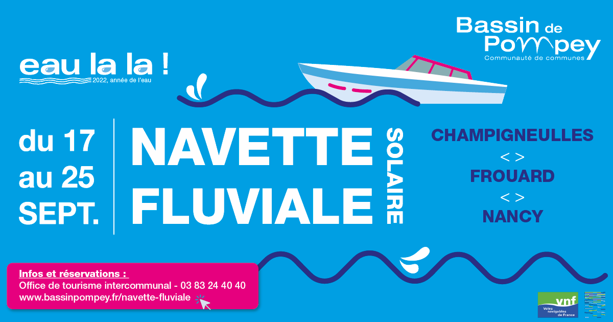 bassinpompey's tweet photo. #Eaulala : une navette fluviale pour vous transporter depuis le Bassin de Pompey !
Le Bassin de Pompey met en place du 17 au 25 septembre une navette fluviale au départ de Frouard et à destination de Champigneulles ou Nancy.
Toutes les infos : https://t.co/AfdY9c0G7m https://t.co/F5VifYiJZz