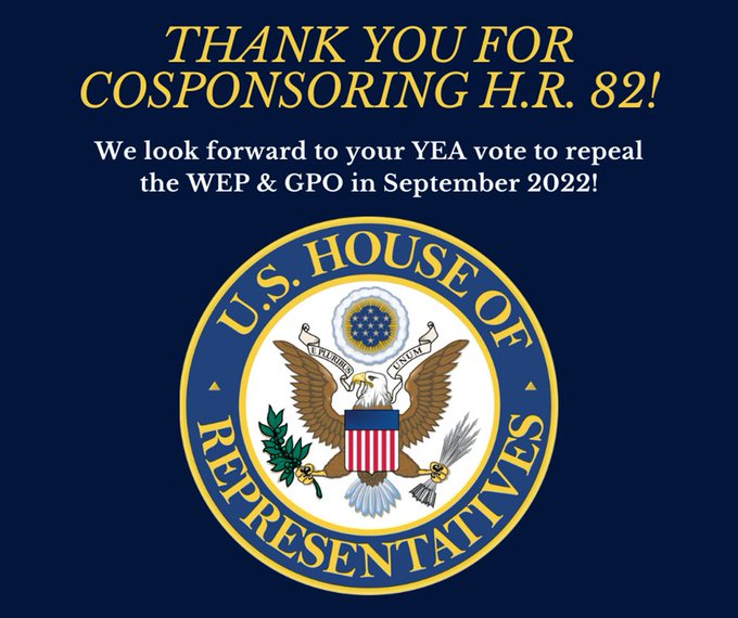 RepealWEP_GPO's tweet photo. Our movement to #repealWEP &amp; #repealGPO wants to THANK YOU, @RepKweisiMfume, for co-sponsoring H.R. 82. The office of Rep. Rodney Davis confirmed the vote is planned to take place at the earliest September 19 into the next week. We are counting on you for a YEA vote for H.R. 82. https://t.co/dJjKOjxMNh