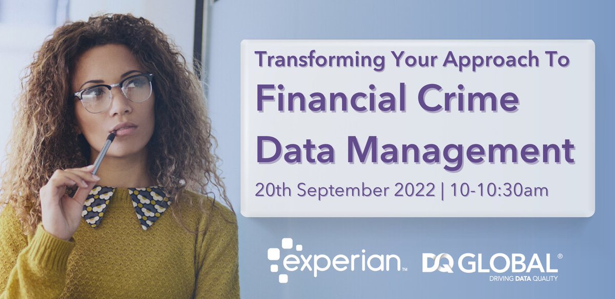 On Tuesday 20th we will be hosting, "Transforming your approach to Financial Crime Data Management" with our brilliant partners, <a href="/Experian/">Experian</a>  

Sign up for the FREE webinar here:  bit.ly/3q4vdo3