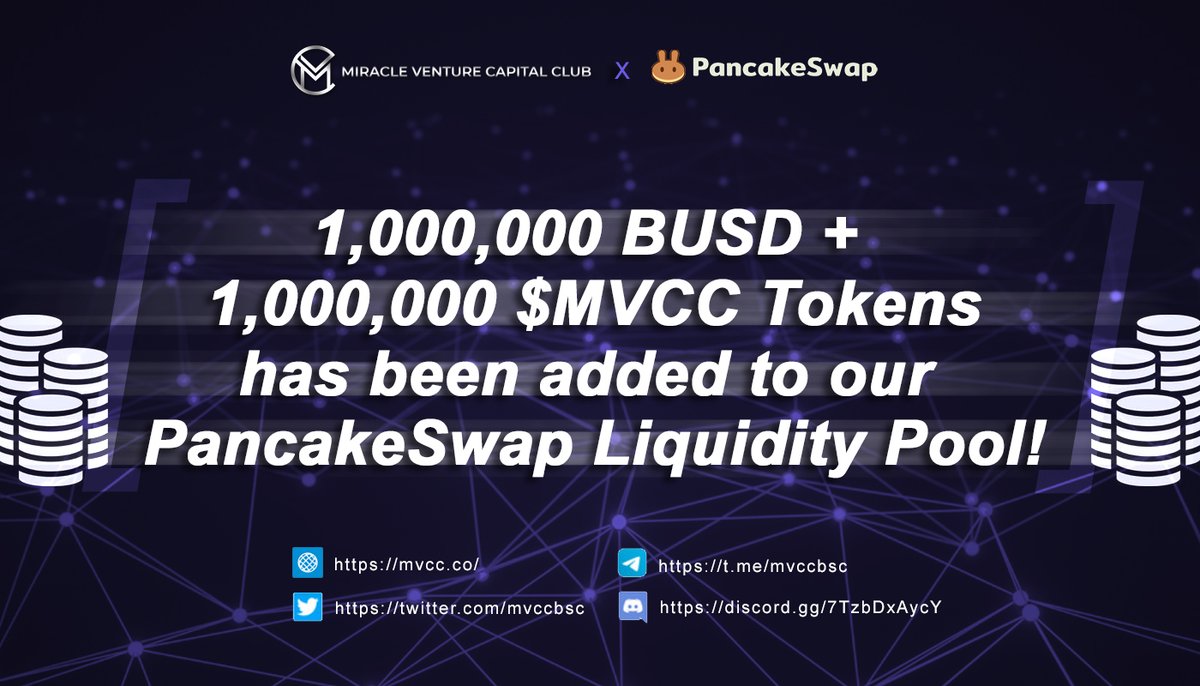 MVCCBSC's tweet photo. 🔒Liquidity Pool Locked!🔒

We added 1,000,000 BUSD + 1,000,000 $MVCC Tokens to our PancakeSwap Liquidity Pool!

#MVCCBSC #tokens #busd #pancakeswap #liquiditypool https://t.co/5tOP4RAnRH