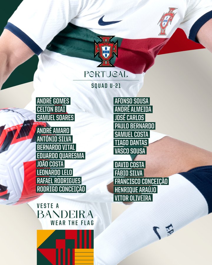 Estes são os convocados da seleção portuguesa de sub-21 para a partida  frente à Geórgia