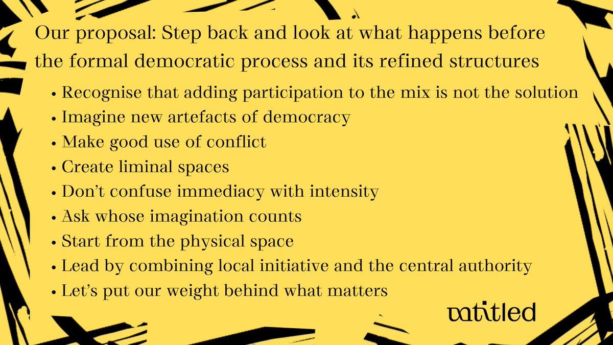 Happy #DemocracyDay! Developing democracy seems to be either about defending democracy or adding participation. We have other suggestions. 

Read them in detail here: untitled.community/democracy-afte…