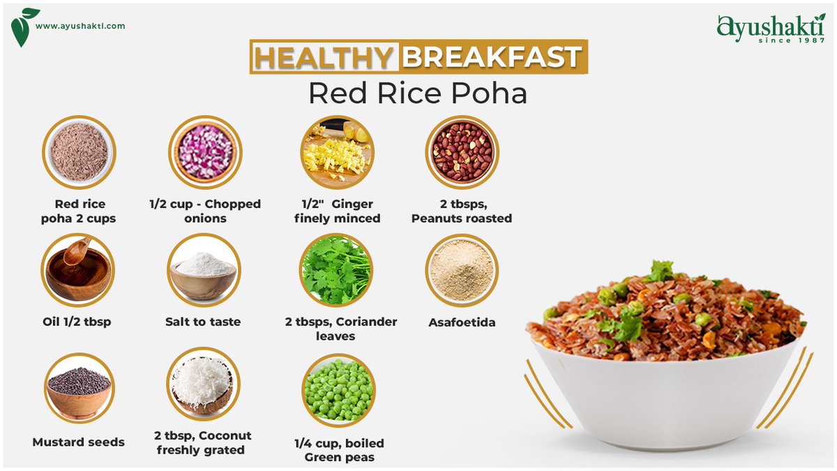 ayushakti_ind's tweet photo. The super simple, healthy and delicious recipe of Red Rice Poha. This is a fun-to-make breakfast that gives you all the nutrients without any guilt!

#Ayushakti #AyurvedaWorks #Ayurveda #RedPoha #HealthyPoha https://t.co/RKKUBWOodW