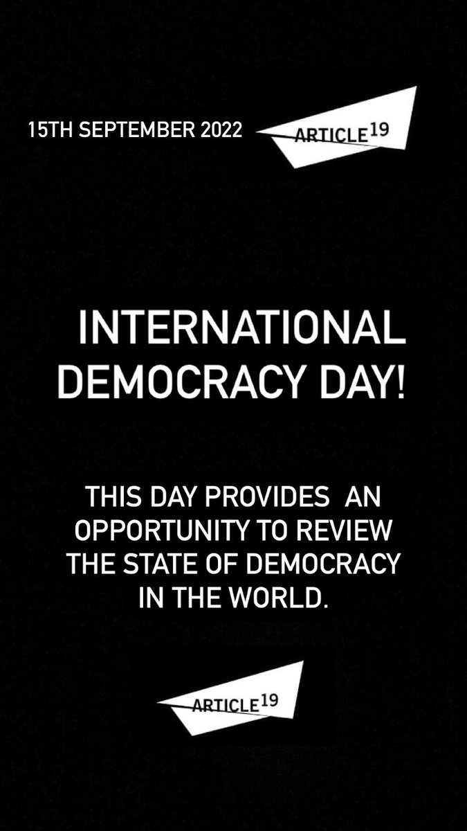 article19eafric's tweet photo. We wish you a Happy International #DemocracyDay2022 🌎 🗽. #HowFreeAreWe?
👉 Can the ideal democracy be made into a reality to be enjoyed by everyone in the world? https://t.co/wDGpD2gptS