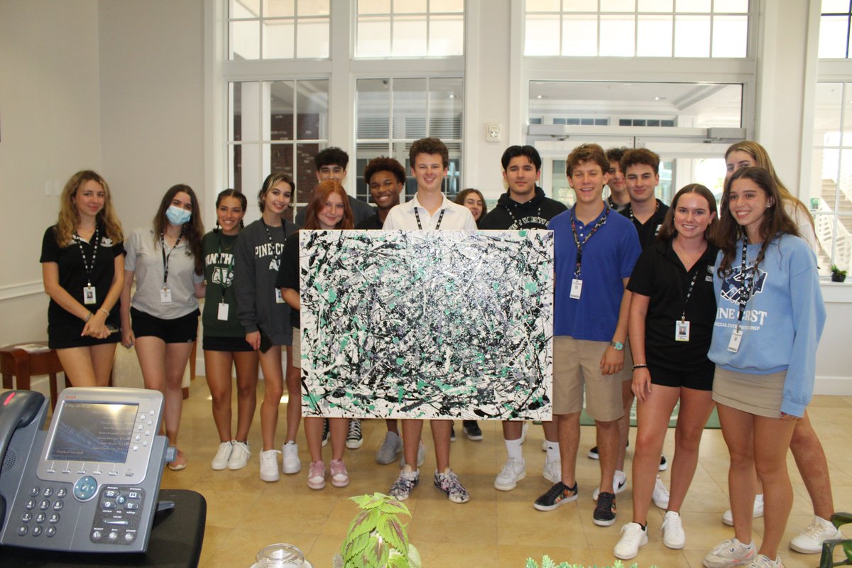 PineCrestArts's tweet image. #PCVisualArts in the Post AP course created their own Jackson Pollock-inspired pieces. They gifted a special Pine Crest one to the #PCUpperSchool office. #PC2023 #PCInspired #PCPantherPride