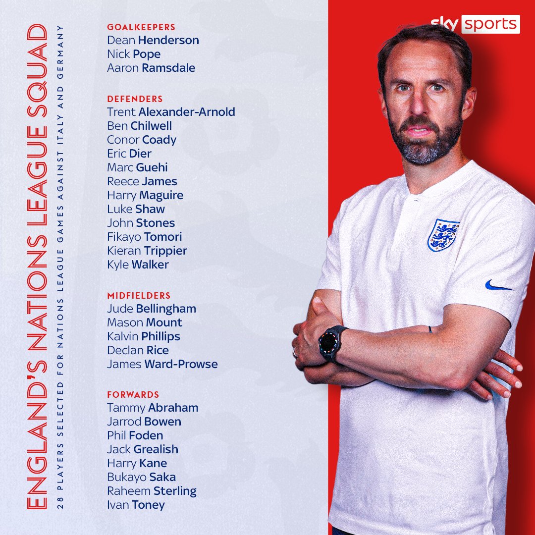 SkySportsNews's tweet photo. BREAKING: Gareth Southgate announces final pre-WC England squad.

✅ Ivan Toney is handed his first England call up and Eric Dier returns

❌ Manchester United duo Marcus Rashford and Jadon Sancho miss out