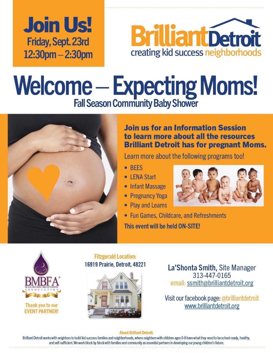 Live6Alliance's tweet photo. A Baby Shower just for you!
The Brilliant Detroit team invites you to celebrate motherhood at a special baby shower for expecting mothers on Friday, September 23rd from 12:30 to 2:30 pm.
#live6alliance #babyshower #babyshowers #babyshowerparty #detroit #detroitevent https://t.co/wAjxBv0wGl