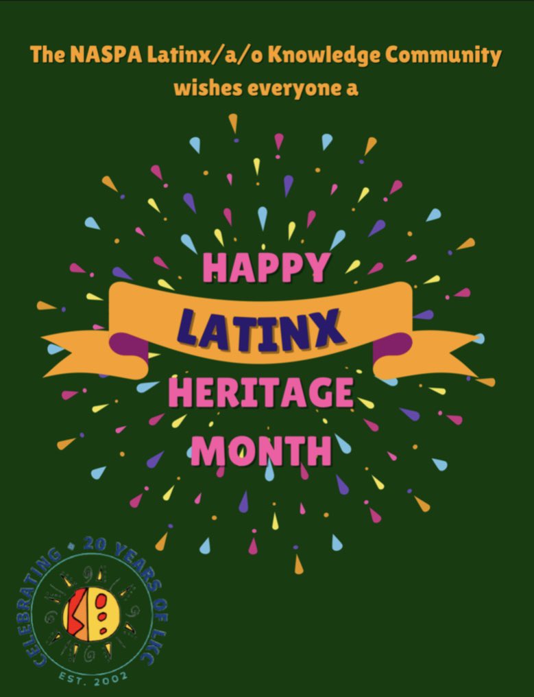 tweetinglavoz's tweet photo. Happy first day of Latinx Heritage Month! Vamos a celebrar 🎉 from Sep 15 - Oct 15!

Also officially kicking off a year-long celebration of the LKC 💚💙 As we look back at 20 years of dedication, hard work, &amp; achievement
#naspalkc #naspa #LHM #20yrsOfLKC #LatinxHeritageMonth https://t.co/26efPyw0cy