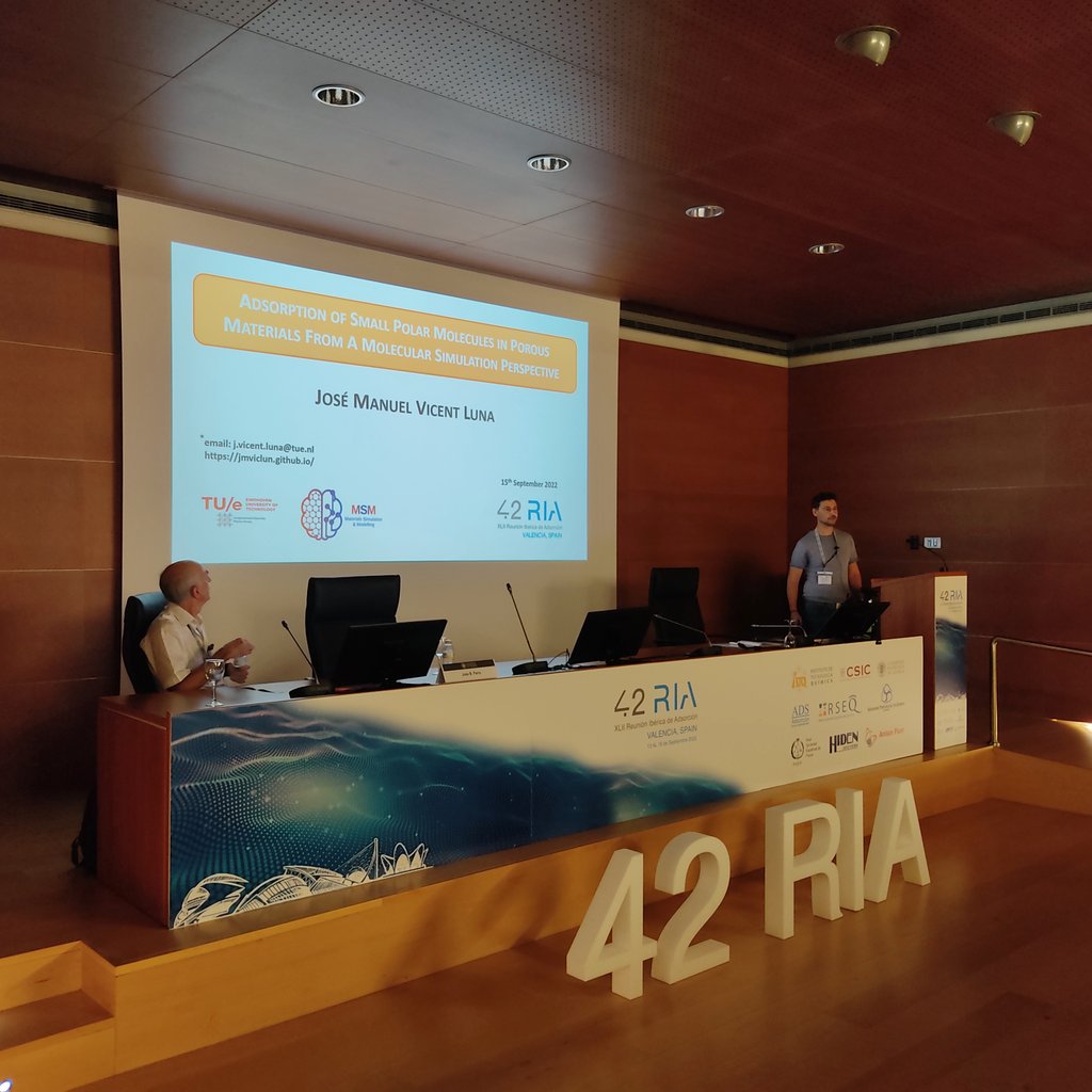 RIA43_Porto's tweet photo. We start the second session of today with a keynote from the winner of the BEST Adsorption Thesis "Juan de Dios López González" Award 2020 from GE-ADS! Dr. José Manuel Vicent Luna @JMVicentLuna from @TUeindhoven #42RIA #adsorcion #adsorption @ITQ_UPVCSIC @RSEQUIMICA @spquimica https://t.co/fcwoqwLuwN