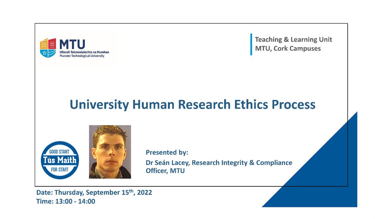 TLU_MTU's tweet photo. Thank you @seanwithafada for presenting MTU's Human Research Ethics processes together with a suite of learning resources developed to aid in their implementation at @TLU_MTU Tús Maith Seminar Series
#RIMTU #ResearchEthics @RI_MTU @Marese_MTU https://t.co/kb1hAo01se