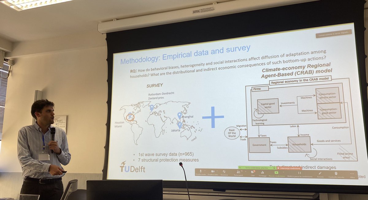TanjaFilatova's tweet image. @AlessandroTabe1 presenting his PhD work @ #SSC2022 . We quantify #economic &amp;amp; #distributional effects of households #adaptation, and quantify the adaptation #gap. Tnx to @ERC_Research, @AndreaRoventini , Francesco Lamperti, @a_hadjimichael @BraytonNoll