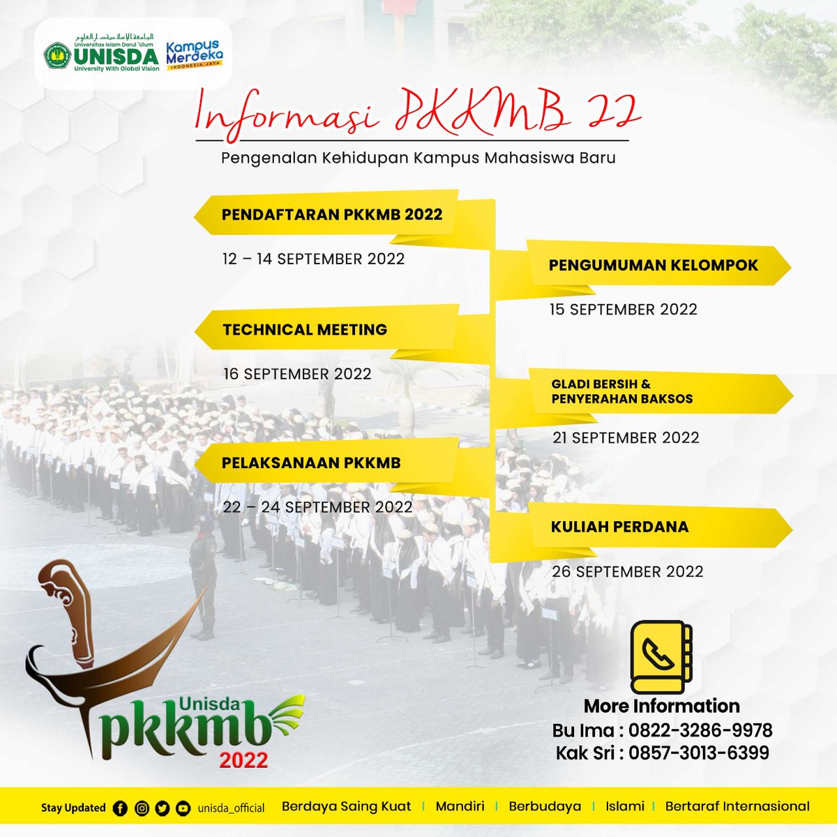 OUnisda's tweet photo. Jadwal pelaksanaan PKKMB 2022

#UNISDA_oficial 
#pkkmb https://t.co/k9fnooy8nm
