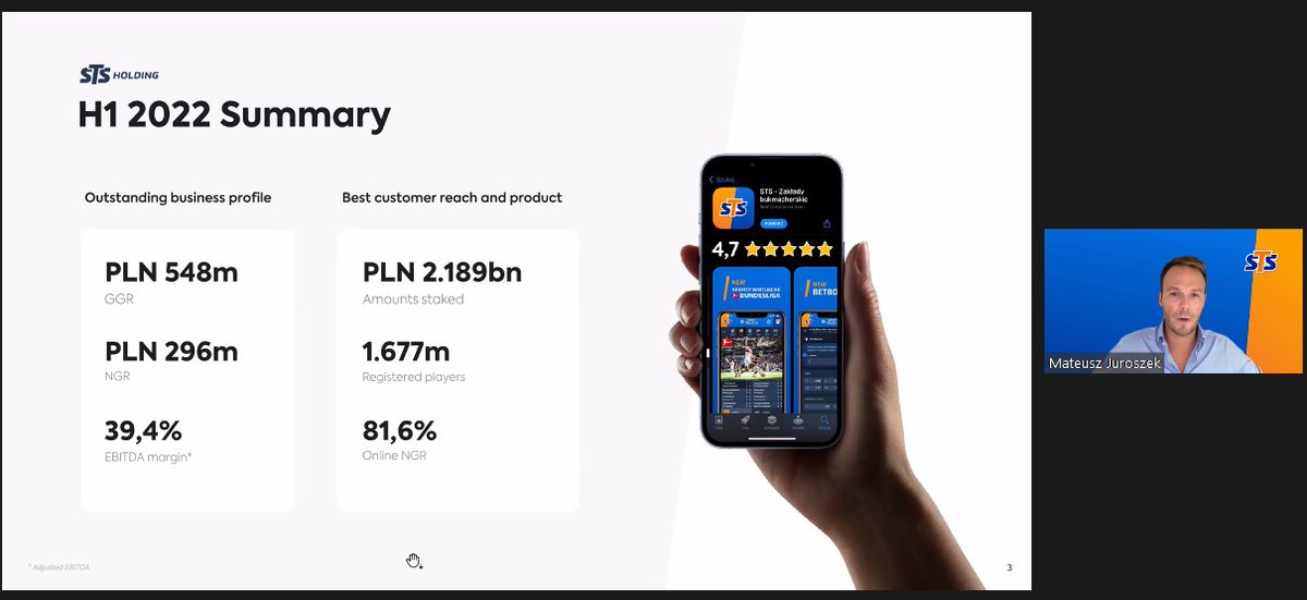 PiotrRosik's tweet photo. "Już 81,6% naszych przychodów generujemy online. Przed nami II półrocze, które powinno być znacznie lepsze, niż pierwsze" - Mateusz Juroszek, prezes zarządu @stspolska. #STS #STSHolding https://t.co/QyJpPxnLP1