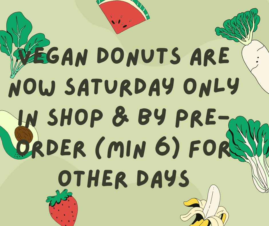 BlackFlyGrubHub's tweet photo. Starting tomorrow, Vegan donuts are available in-shop only on Saturdays.  If you wish them any other day you can still pre-order them.  A minimum of 6 is required for the pre-orders.  

#donuts #donut #doughnuts #food #foodporn #foodie #getoffmainstreet #blackflygrubhub https://t.co/y2dLf3WmGr