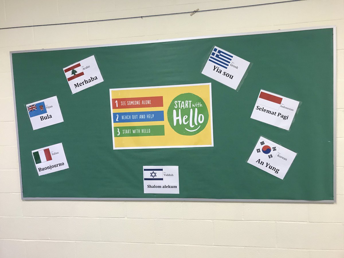 HamptonBays_MS's tweet photo. Not sure where to begin today? 

Why not #StartWithHello?

Important conversations this week with simple ways to help others.

@HBMSCounseling is off and running this year, working with kids to build a strong sense of community! 💜
#StartWithHelloWeek #WeAreHB https://t.co/QCdx5PXMmV