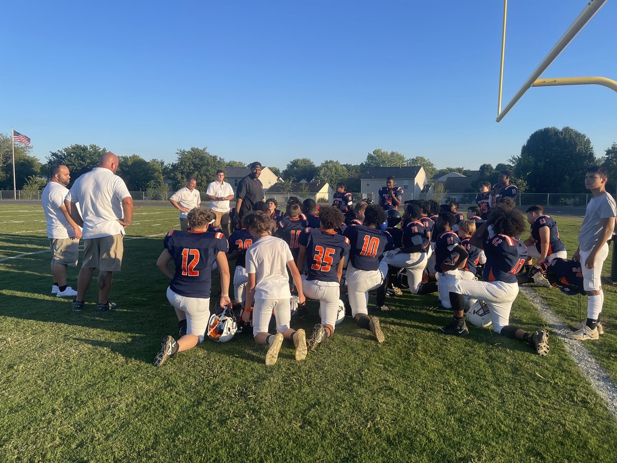 Coach D-Rob talking to the guys after their big win yesterday. Loving the partnership between the two programs! @JMRFootball