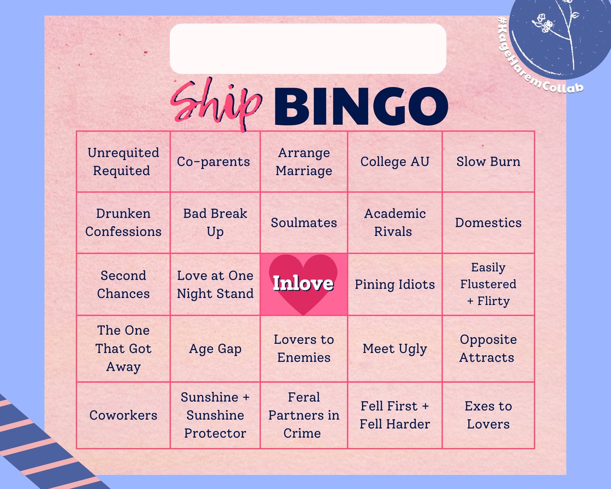 KageharemCollab's tweet photo. The wind is rising and love comes in. 

For the first bingo card, mark all of the KageShips that you love and let's see if you can do blackout bingo! For the second bingo card, choose or do every KageShip that you marked and mark the prompts that you think can fit them! https://t.co/o6u4af9hrJ