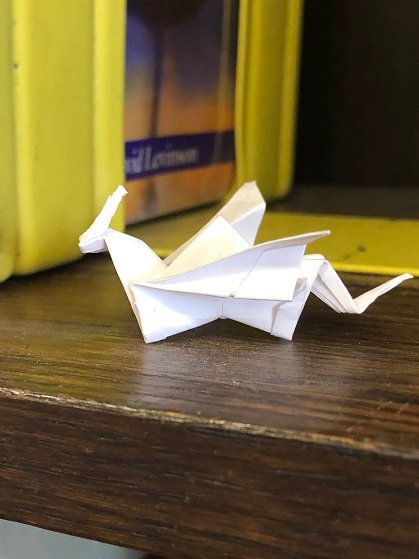 njmolinari's tweet photo. Happy to be back in action at MHS!  Even happier that whoever has been leaving me little origami creatures in the library has continued to do so.  #origami #library https://t.co/2FK6p1ebBO